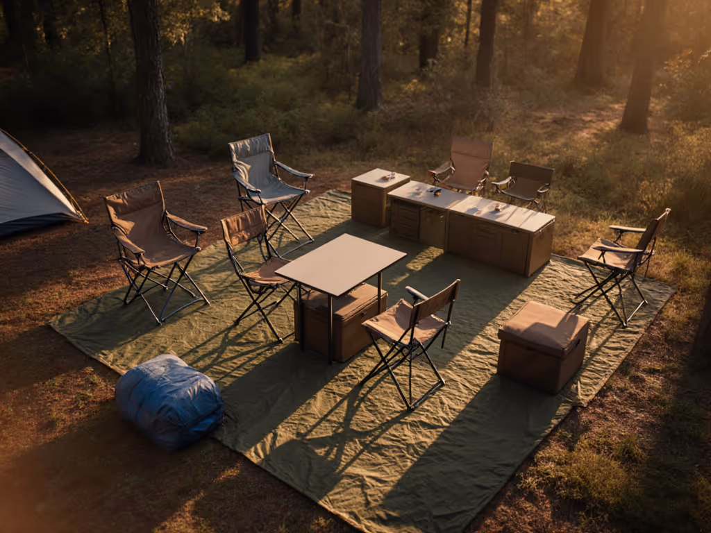 overhead_view_of_coordinated_campsite_with_matching_seattable_heights