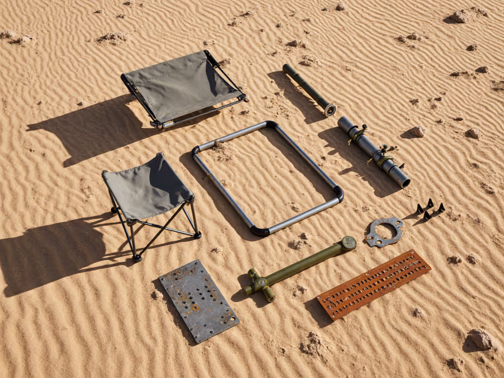 modular camping chair anchor system on desert terrain