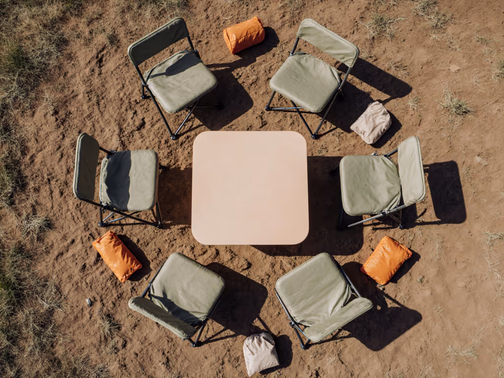 overhead view of coordinated campsite with matching seat/table heights