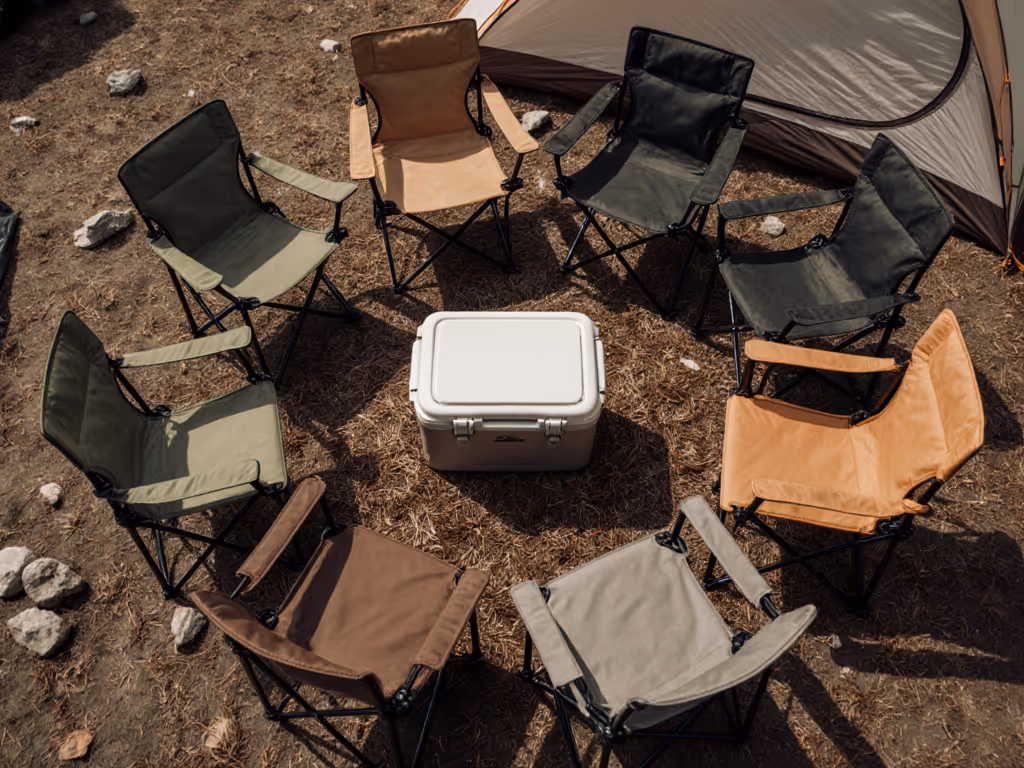 camp layout showing nested chairs around cooler